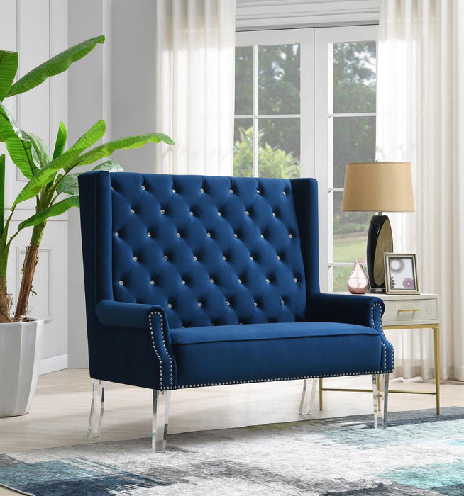 D2095 - High Back Velvet Wing Bench With Acrylic Legs