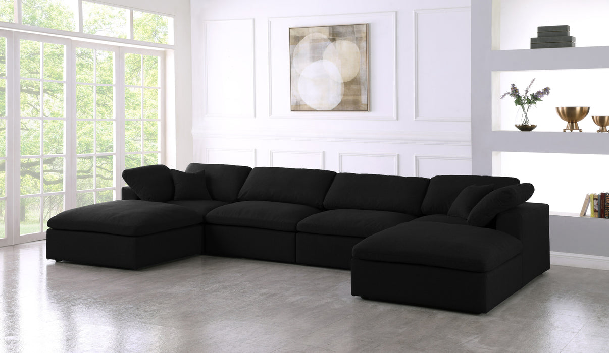 Serene - Linen Textured Fabric Deluxe Comfort Modular Sectional 6 Piece - Black - Fabric - Modern & Contemporary