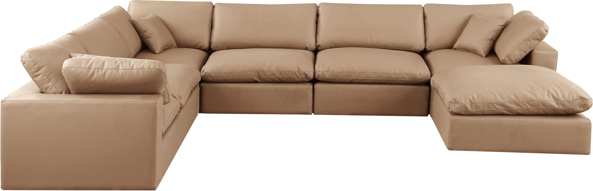Comfy - 7 Piece Faux Leather Modular Sectional With Chaise - Tan