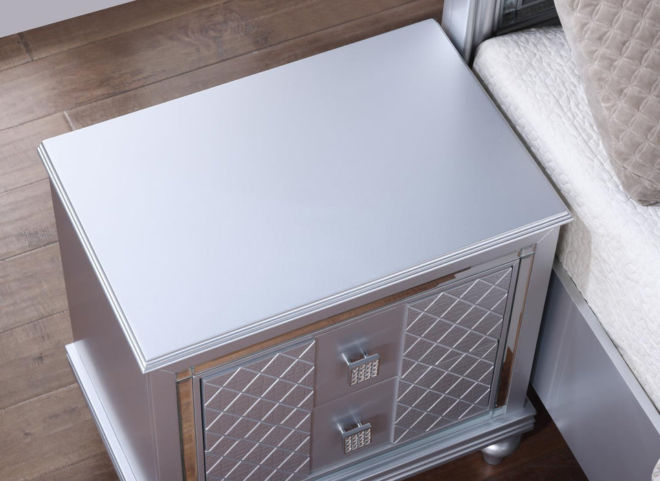 B048 - Nightstand With USB - Shimmer Silver