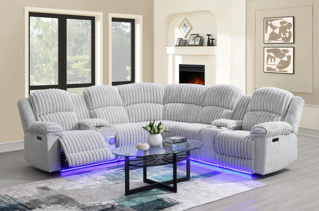 U61 - Corduroy Power 3 Piece Sectional With Bluetooth Speaker, And Wireless Charger - Gray