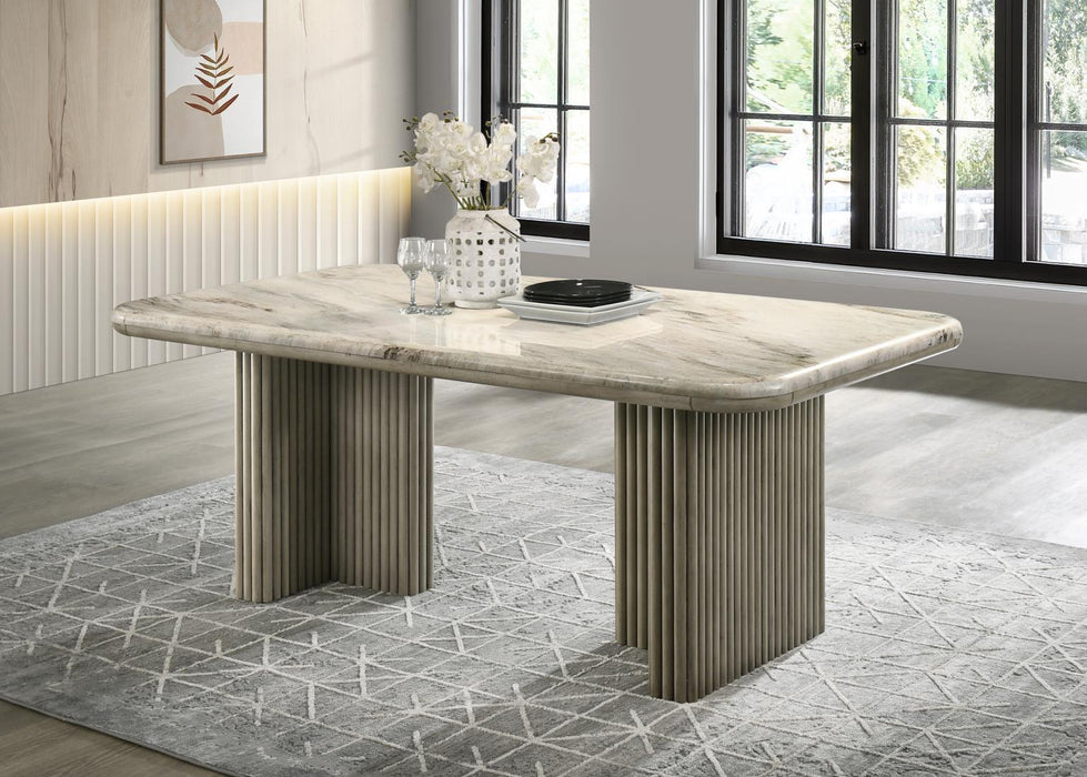 D070 - Oak Rectangular Dining Table With Marble Top - Golden Sand