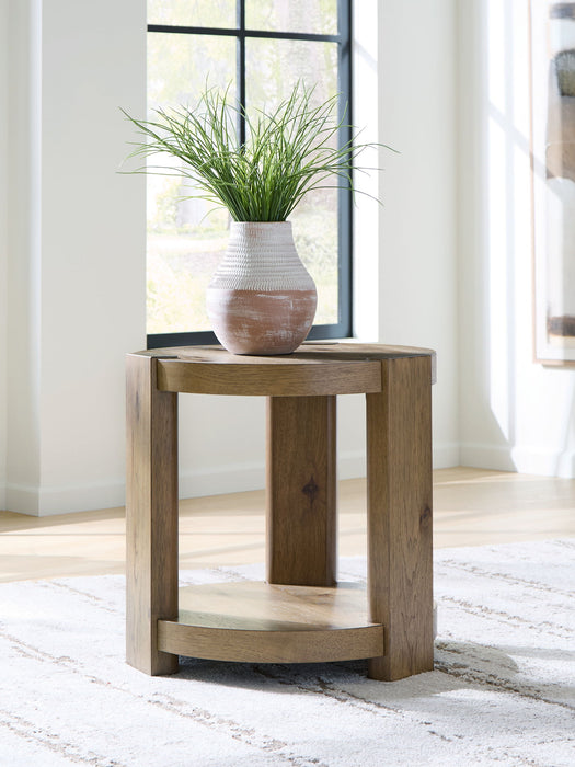 Flangren - Round End Table - Light Brown - Stylish Home Furniture