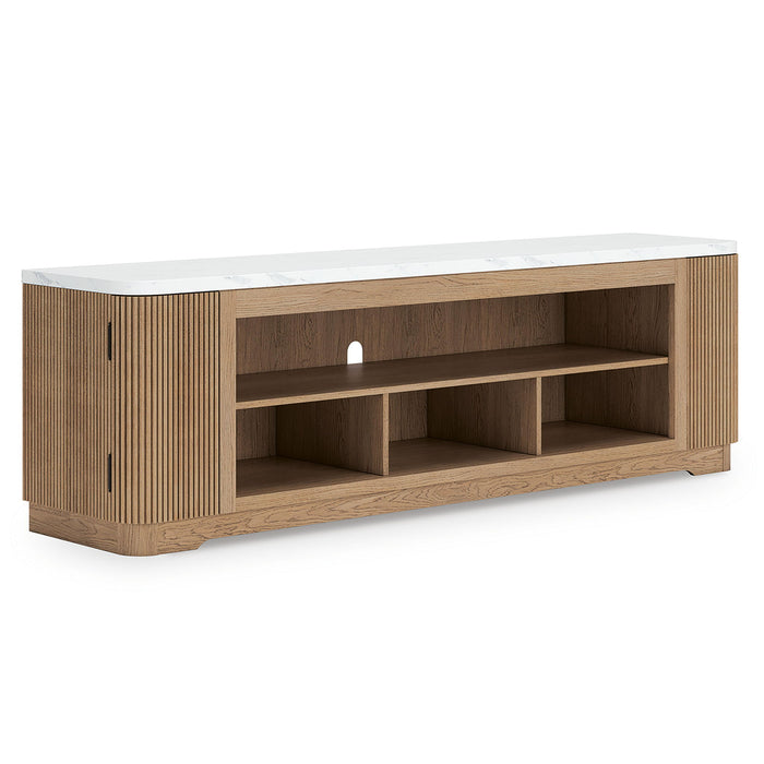 Camdill - XL TV Stand With Fireplace Option - Light Brown - Stylish Home Furniture