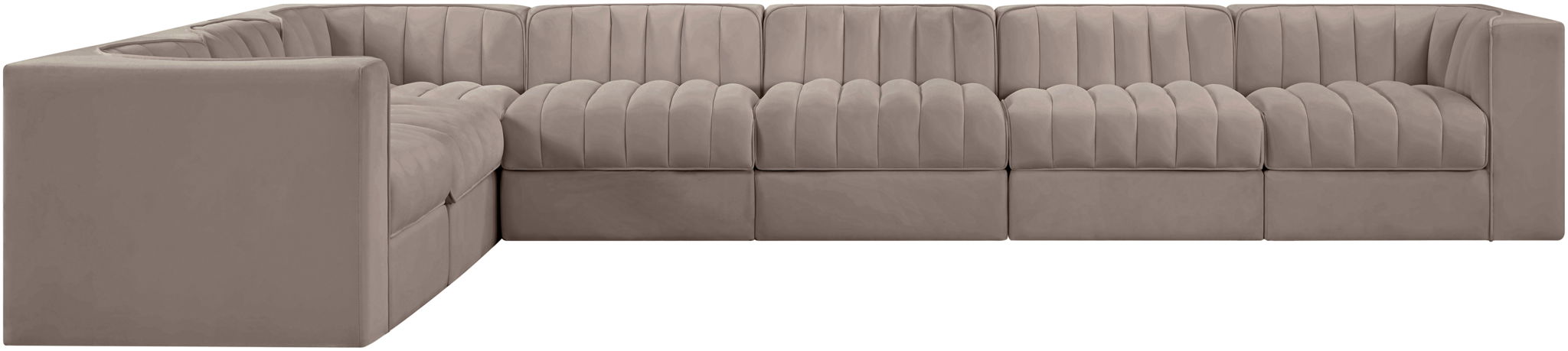 Rummi - Velvet Performance Fabric Upholstered 7 Piece Modular Sectional (With 3 Corner Chairs) - Stylish Home Furniture