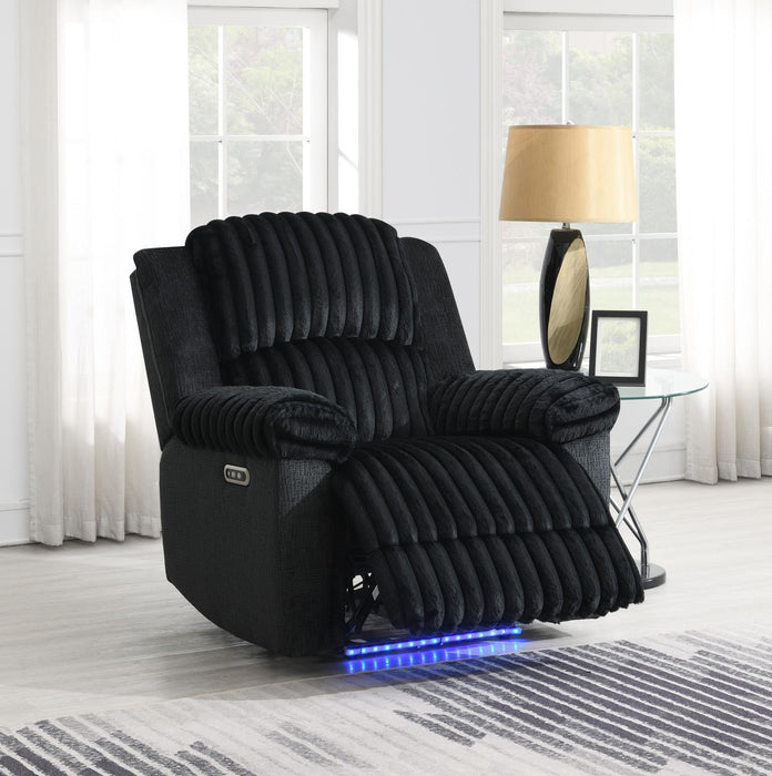 U161 - Corduroy Power LED Reclining Loveseat With Bluetooth Speaker - Black