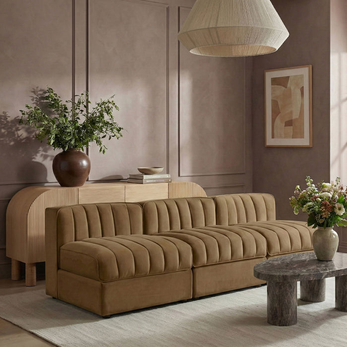 Rummi - Velvet Performance Fabric Upholstered 3 Piece Modular Armless Sofa - Stylish Home Furniture