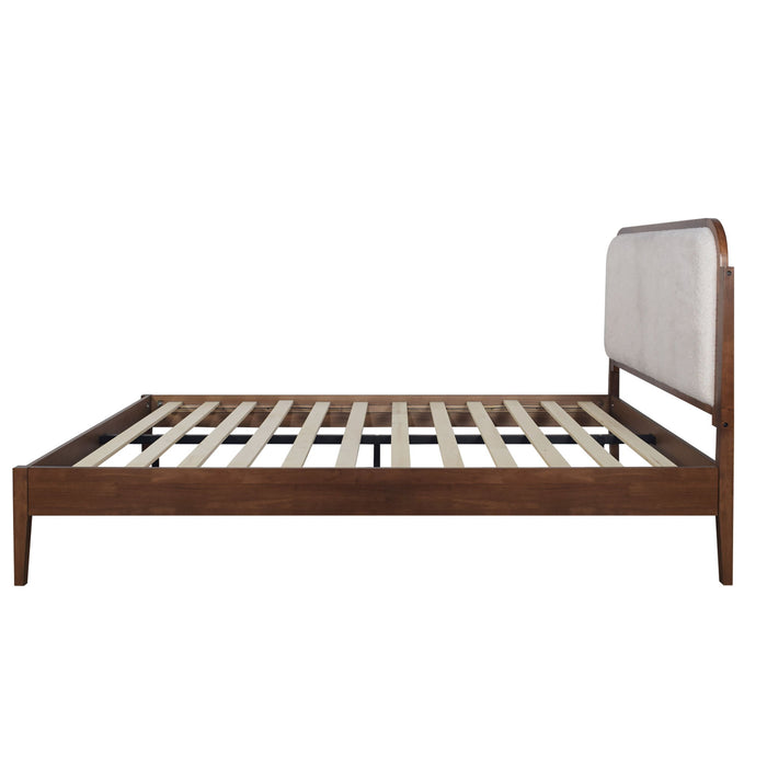 Hawthorne - 5/0 Queen Platform Bed With White Upholstered Headboard - Brown - Stylish Home Furniture