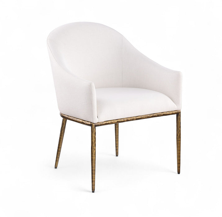 Ferro - Linen Textured Performance Fabric Upholstered Dining Arm Chair - Cream / Brushed Gold