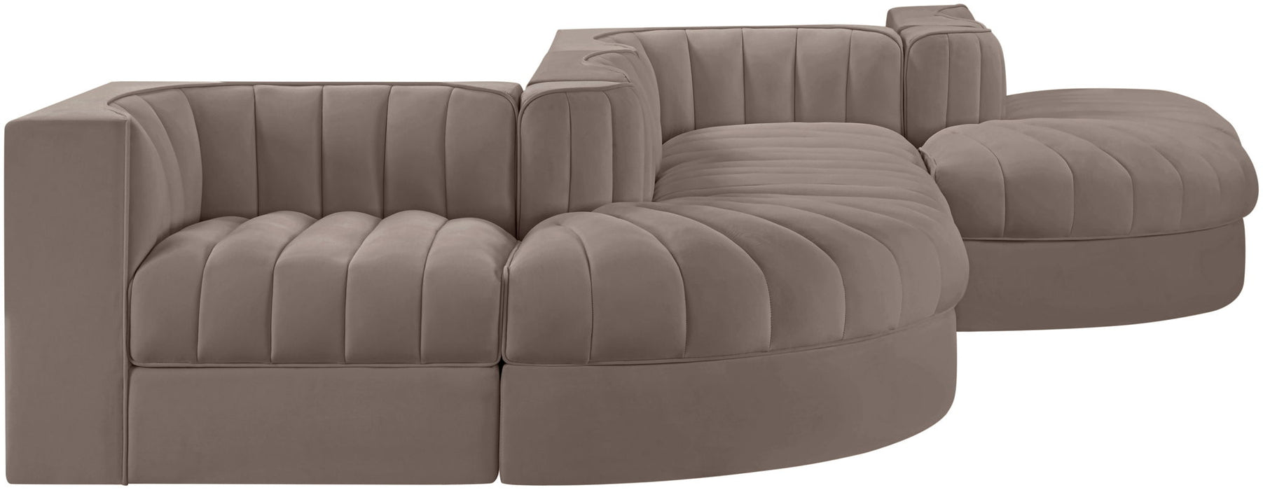 Rummi - Rounded Velvet Performance Fabric Upholstered 6 Piece Modular Sectional - Stylish Home Furniture