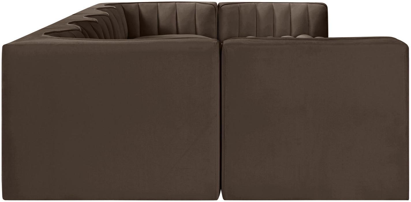 Rummi - Velvet Performance Fabric Upholstered 7 Piece Modular Sectional (With 2 Corner Chairs) - Stylish Home Furniture