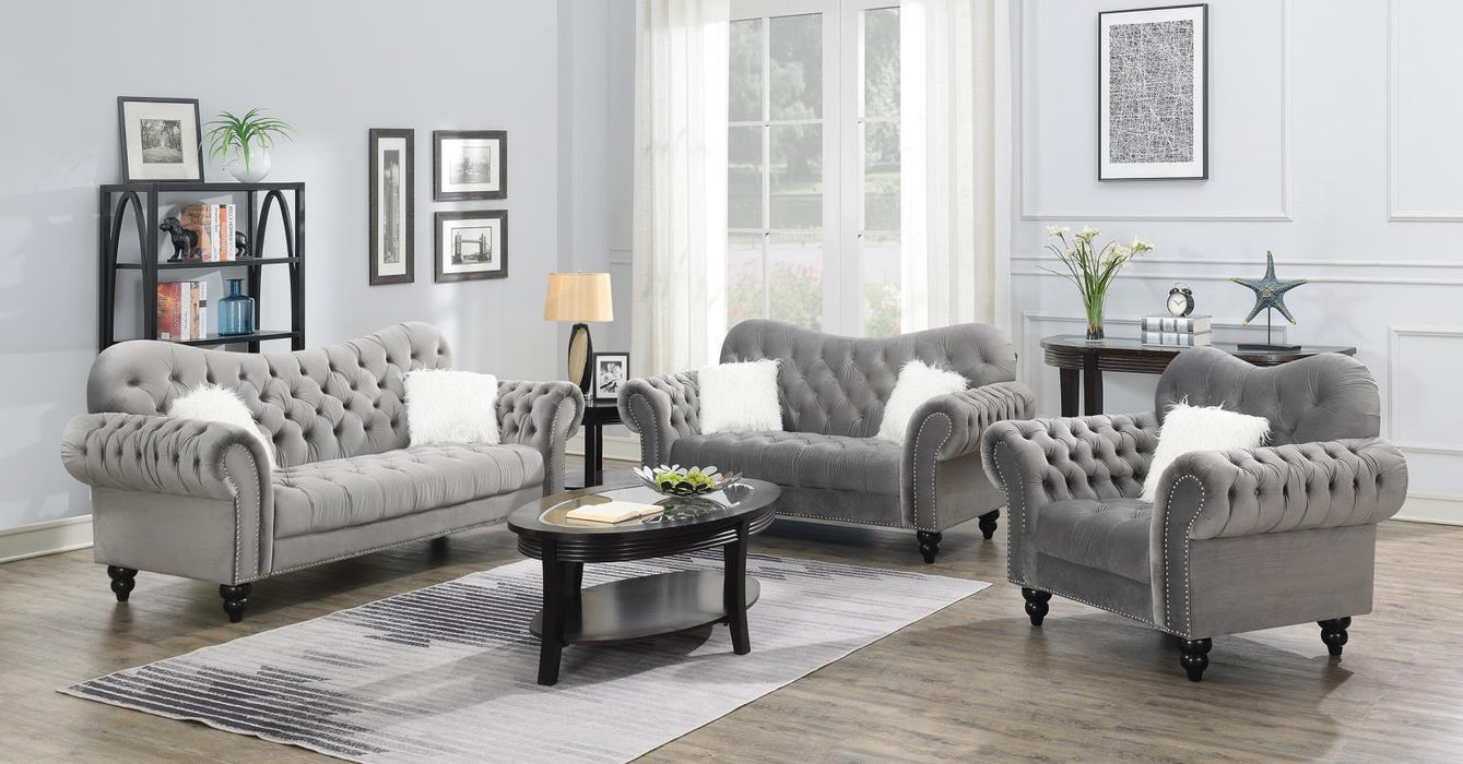 U219 - Sofa With Two Fur Pillows & Wooden Legs - Gray