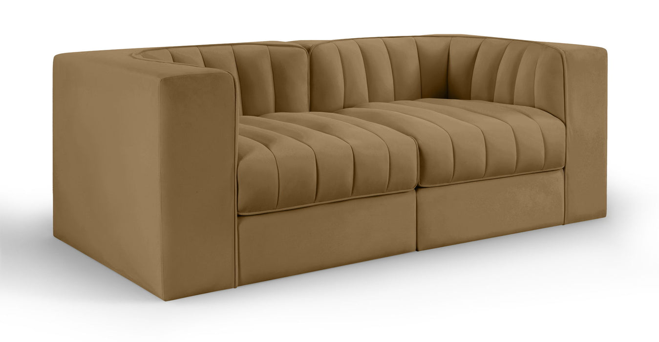 Rummi - Velvet Performance Fabric Upholstered 2 Piece Modular Loveseat - Stylish Home Furniture