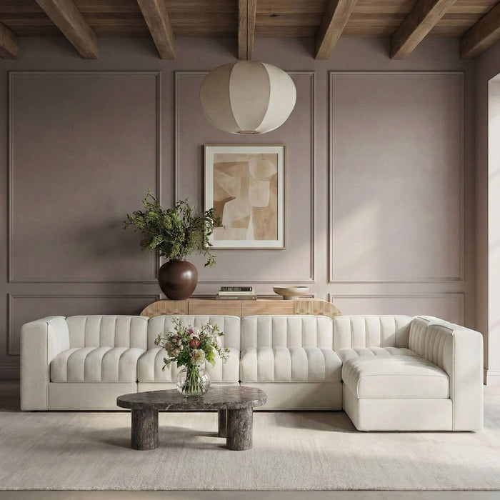 Rummi - Velvet Performance Fabric Upholstered 5 Piece Modular Sectional, L-Shaped (Right) - Stylish Home Furniture