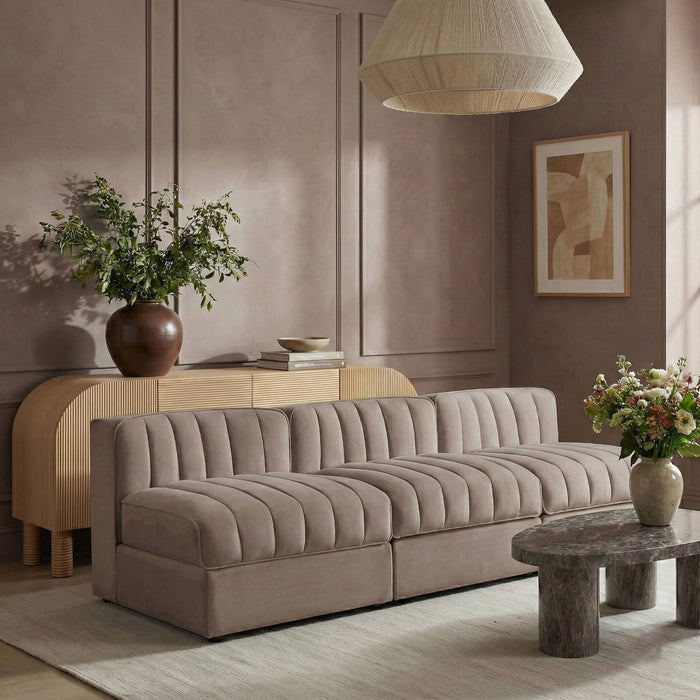 Rummi - Velvet Performance Fabric Upholstered 3 Piece Modular Armless Sofa - Stylish Home Furniture