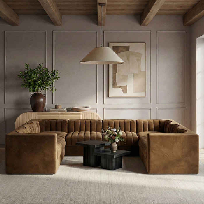 Rummi - Velvet Performance Fabric Upholstered Modular Sectional - Stylish Home Furniture