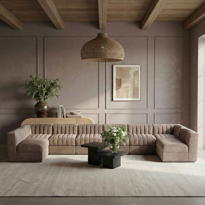 Rummi - Velvet Performance Fabric Upholstered 8 Piece Modular Sectional (With 2 Corner Chairs) - Stylish Home Furniture