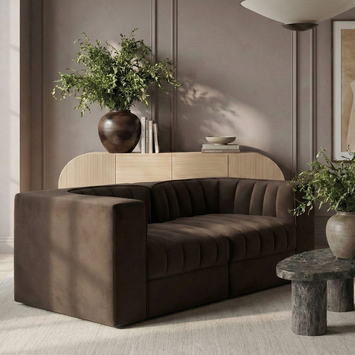 Rummi - Velvet Performance Fabric Upholstered 2 Piece Modular Loveseat - Stylish Home Furniture