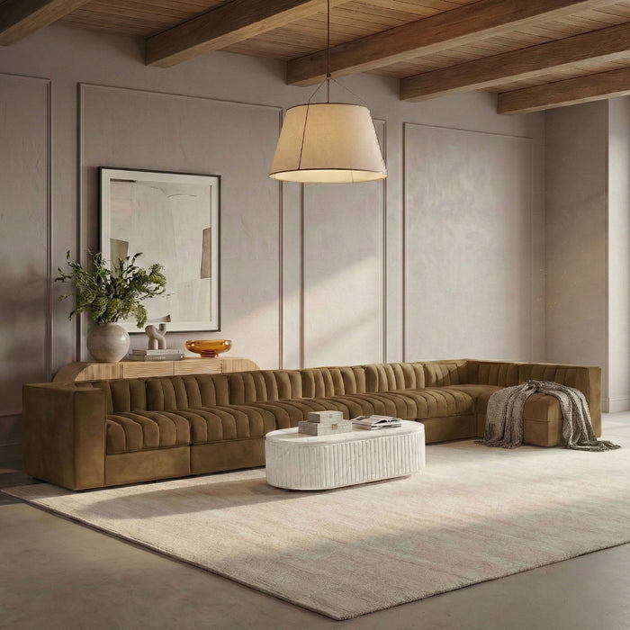 Rummi - Velvet Performance Fabric Upholstered 7 Piece Modular Sectional, L-Shaped (Right) - Stylish Home Furniture