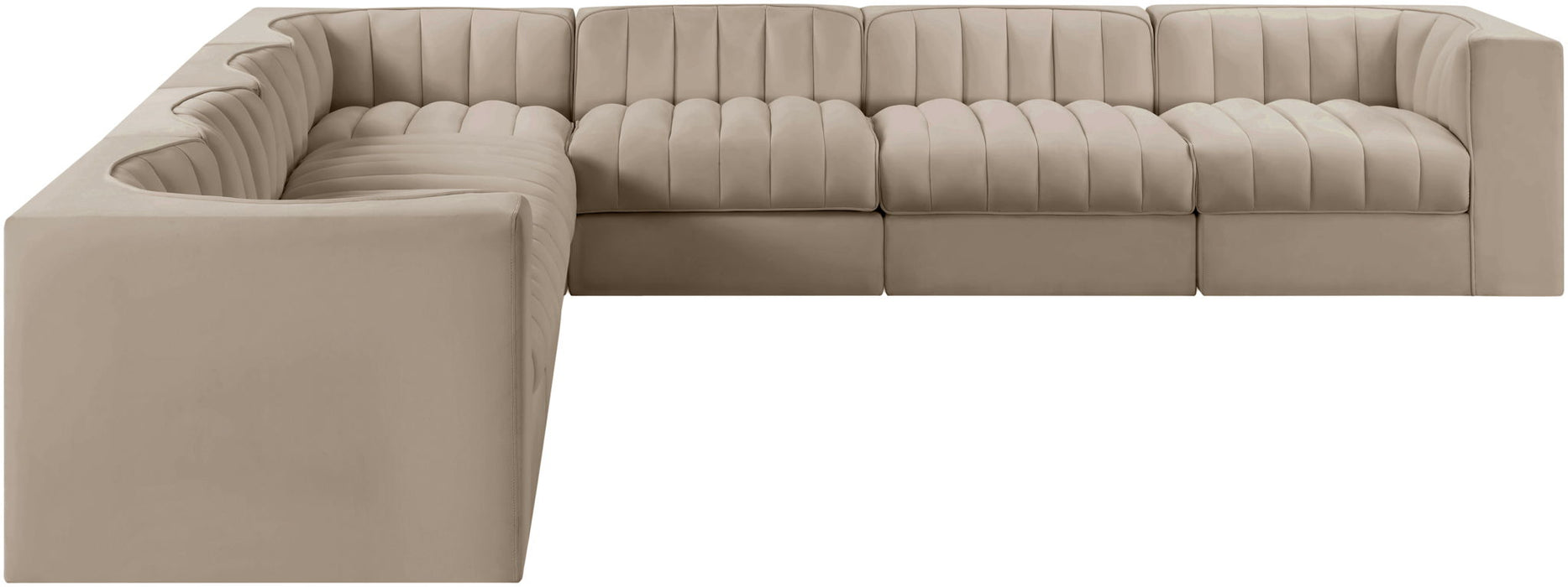 Rummi - Symmetrical Velvet Performance Fabric Upholstered 7 Piece Modular Sectional (With 3 Corner Chairs) - Stylish Home Furniture