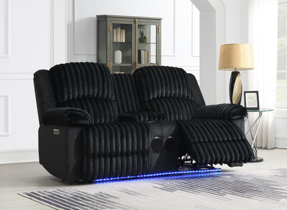 U161 - Corduroy Power LED Reclining Sofa - Black