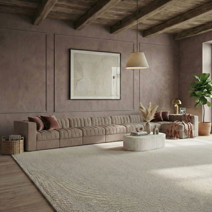 Rummi - Velvet Performance Fabric Upholstered 8 Piece Modular Sectional, L-Shaped (Right) - Stylish Home Furniture