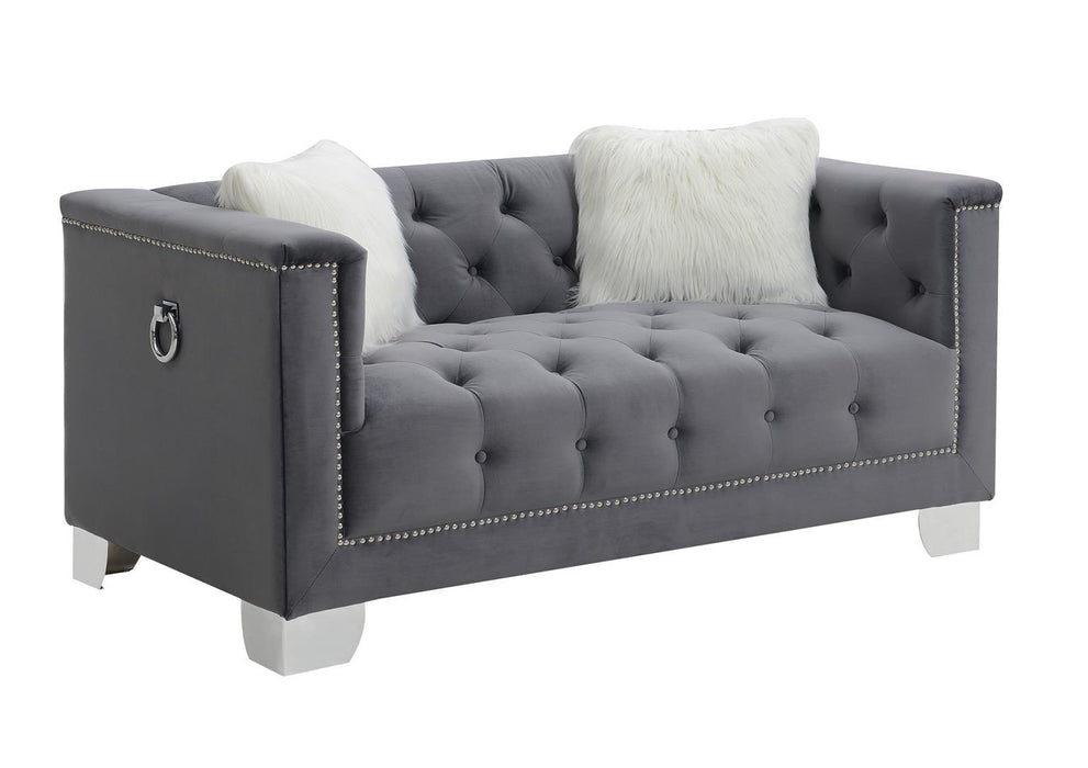 U228 - Loveseat With Two Fur Pillows - Gray