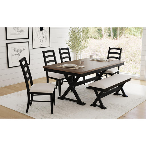 Tulane - 6 Piece Dining Set With Table, 4 Chairs, And Bench - Oak And Black - Stylish Home Furniture