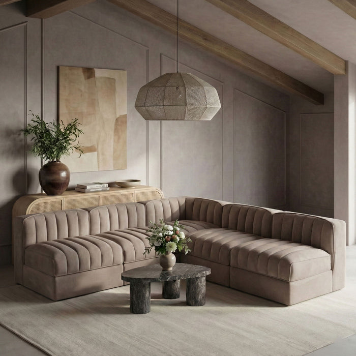 Rummi - Armless Velvet Performance Fabric Upholstered 5 Piece Modular Sectional - Stylish Home Furniture