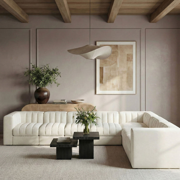 Rummi - Velvet Performance Fabric Upholstered 7 Piece Modular Sectional (With 3 Corner Chairs) - Stylish Home Furniture