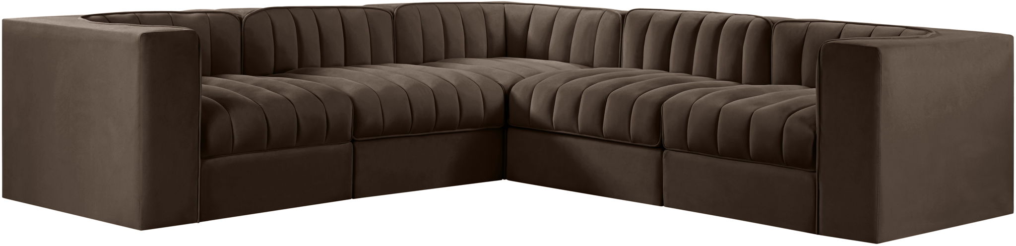 Rummi - Symmetrical Velvet Performance Fabric Upholstered 5 Piece Modular Sectional - Stylish Home Furniture