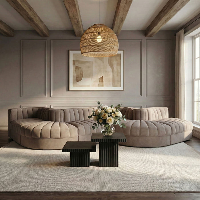 Rummi - Rounded Velvet Performance Fabric Upholstered 6 Piece Modular Sectional - Stylish Home Furniture