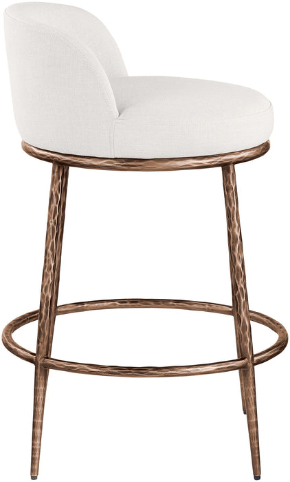 Ferro - Linen Textured Performance Fabric Upholstered Counter Stool - Cream / Brushed Bronze