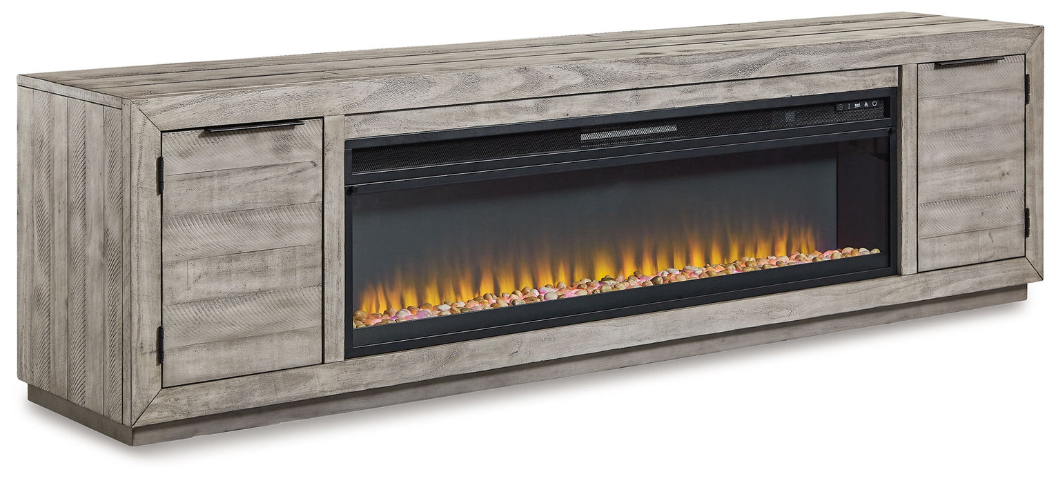 Naydell - 92" TV Stand with Wide Fireplace Insert - Gray - Stylish Home Furniture