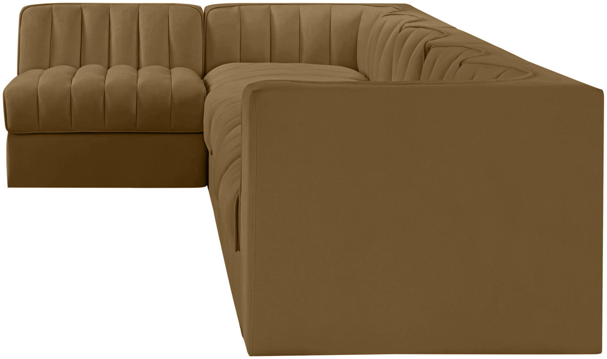 Rummi - Velvet Performance Fabric Upholstered 6 Piece Modular Sectional, L-Shaped (Right) - Stylish Home Furniture