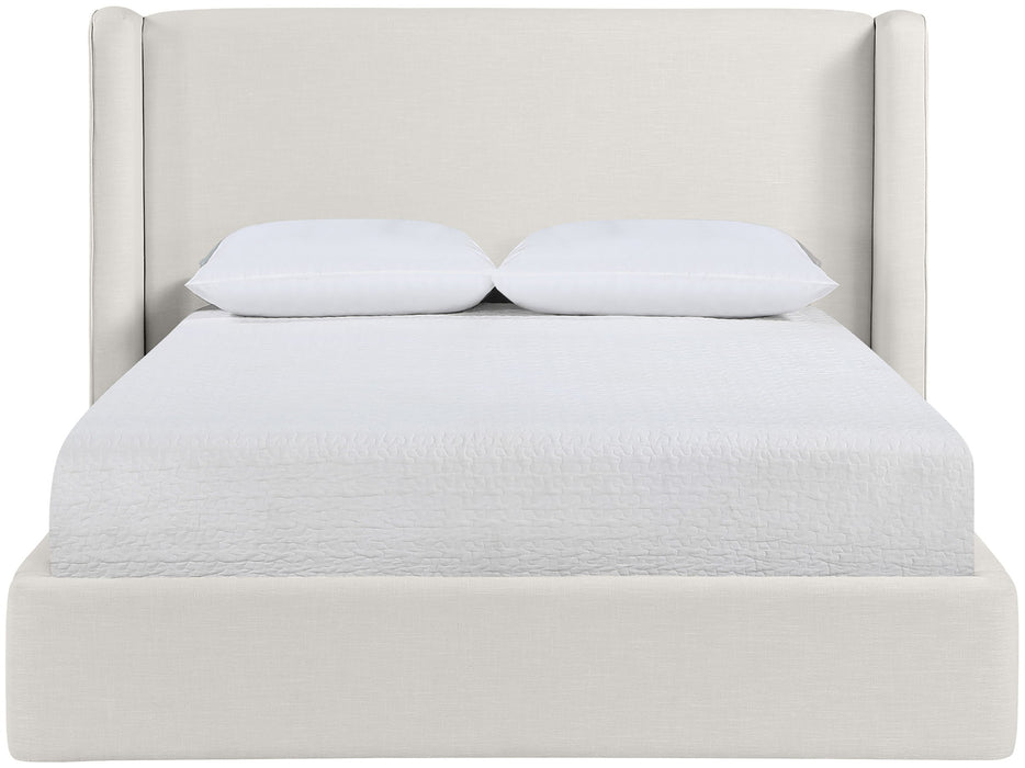 Kendall - Linen Textured Fabric Upholstered Bed - Cream