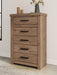 Oliandon - Five Drawer Chest - Light Brown - Stylish Home Furniture