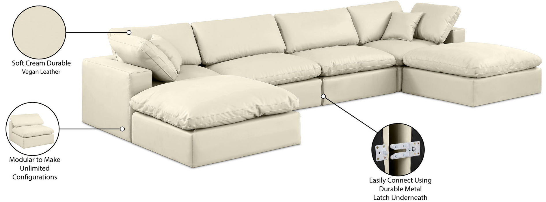 Comfy - 6 Piece Faux Leather Modular Double Chaise Sectional