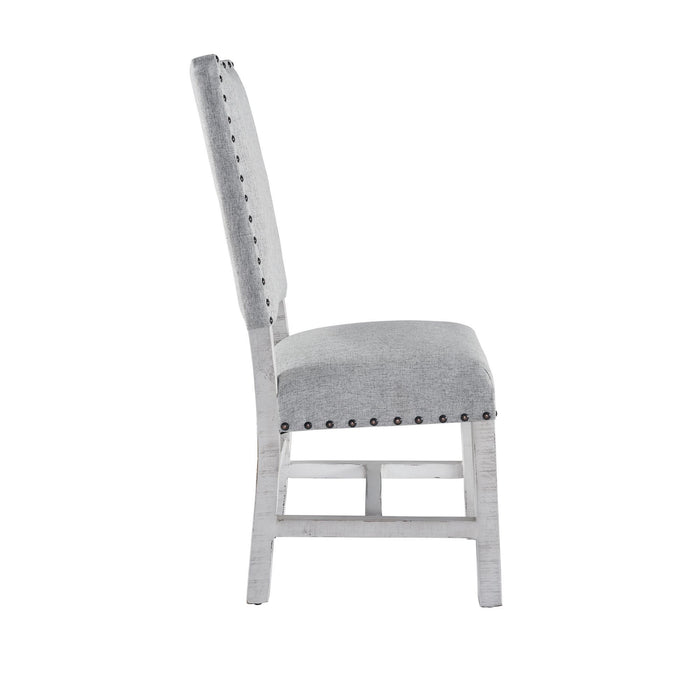 Condesa - Round Dining-White Fabric Back Side Chair (Set of 2) - Distressed White Finish