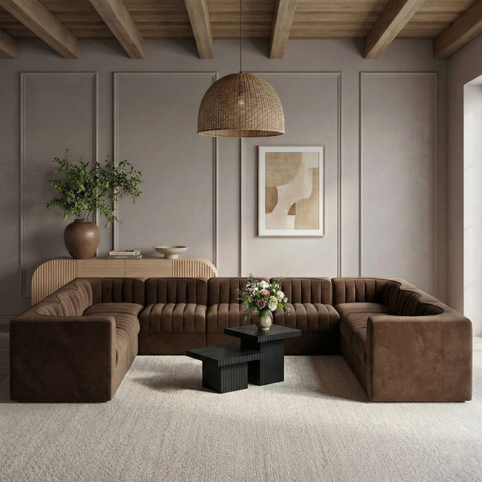 Rummi - Velvet Performance Fabric Upholstered 9 Piece Modular Sectional - Stylish Home Furniture