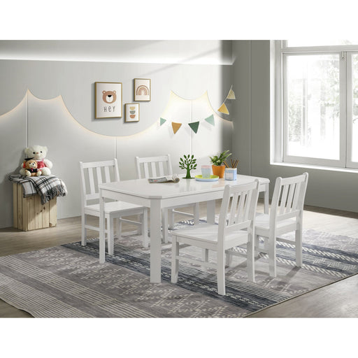 Travis Youth - 5 Piece Dining Set With Table And 4 Chairs - White - Stylish Home Furniture