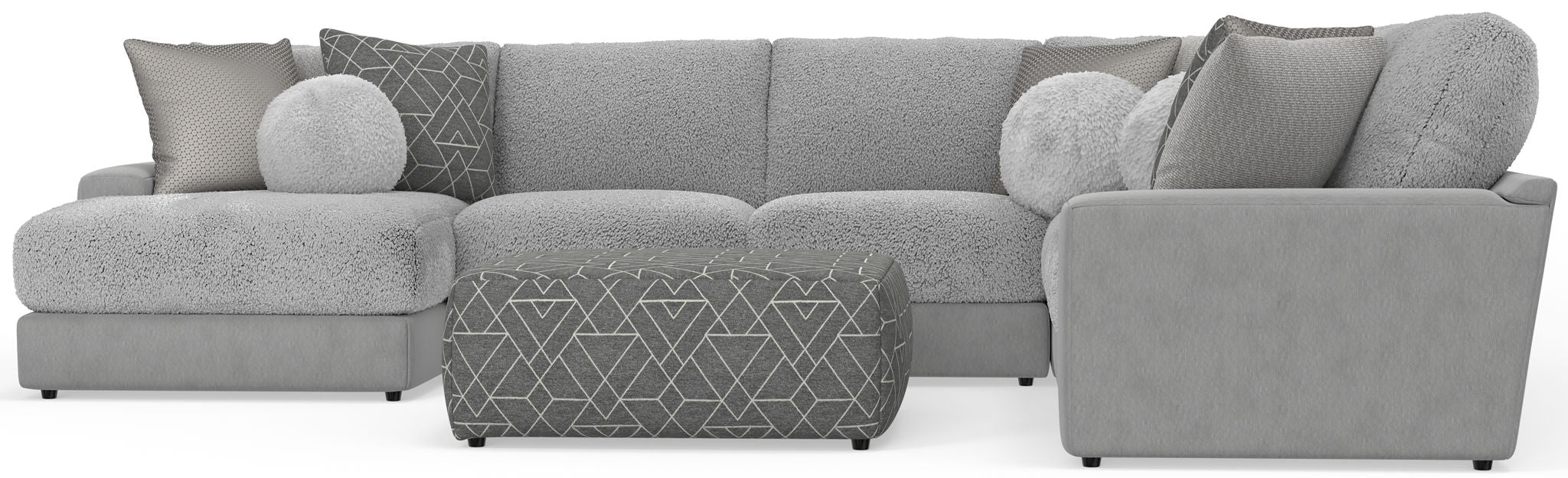 Canyon - 4 Piece Sectional With Cuddler Seat Cushions, Included Accent Pillows And Cocktail Ottoman (Left Side Facing Chaise) - Platinum - Stylish Home Furniture