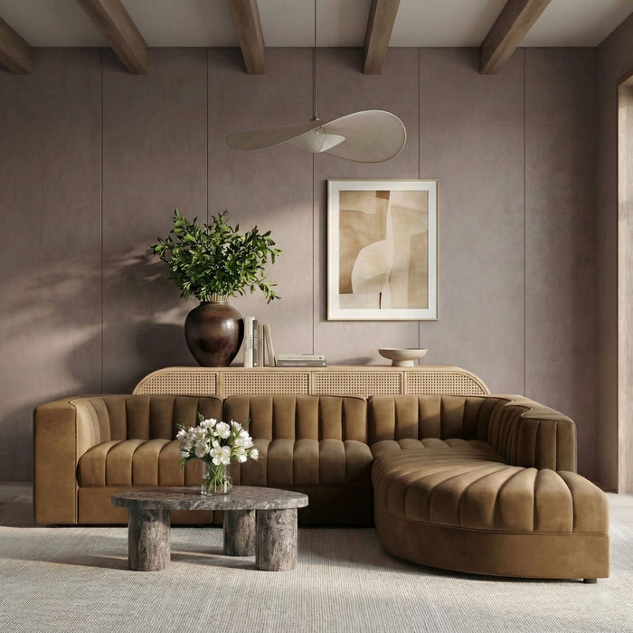 Rummi - Velvet Performance Fabric Upholstered 5 Piece Modular Sectional - Stylish Home Furniture