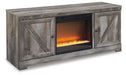 Wynnlow - Entertainment Center - TV Stand With Glass/Stone Fireplace Insert - Gray - Stylish Home Furniture