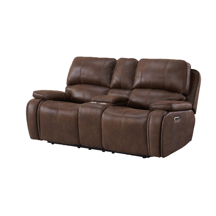 Atlantis - Power Motion Loveseat With Power Motion Head Recliner & Console - Heritage Brown - Stylish Home Furniture