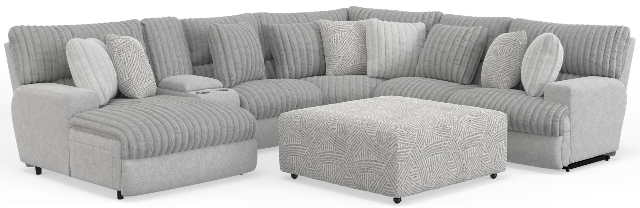 Abraxas - 6 Piece Power Reclining Sectional With Lay-Back Chaise, 2 Reclining Seats, And Included Cocktail Ottoman (LSF Chaise) - Moonstruck - Stylish Home Furniture