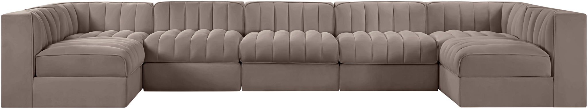 Rummi - Velvet Performance Fabric Upholstered 7 Piece Modular Sectional (With 2 Corner Chairs) - Stylish Home Furniture
