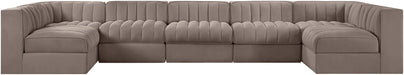 Rummi - Velvet Performance Fabric Upholstered 7 Piece Modular Sectional (With 2 Corner Chairs) - Stylish Home Furniture