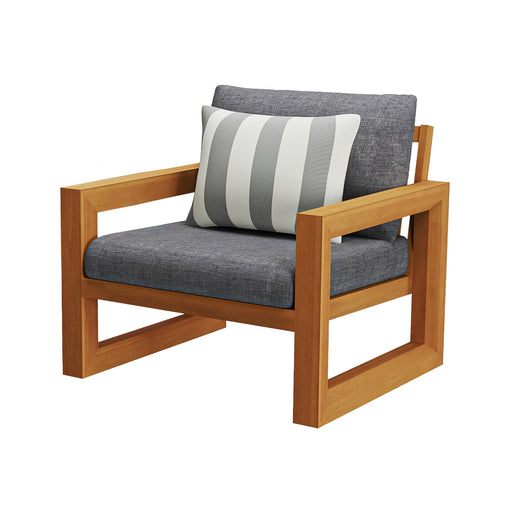 Bristol - Bay Wood Patio Club Chair With Cushions - Natural / Brown / Gray - Stylish Home Furniture