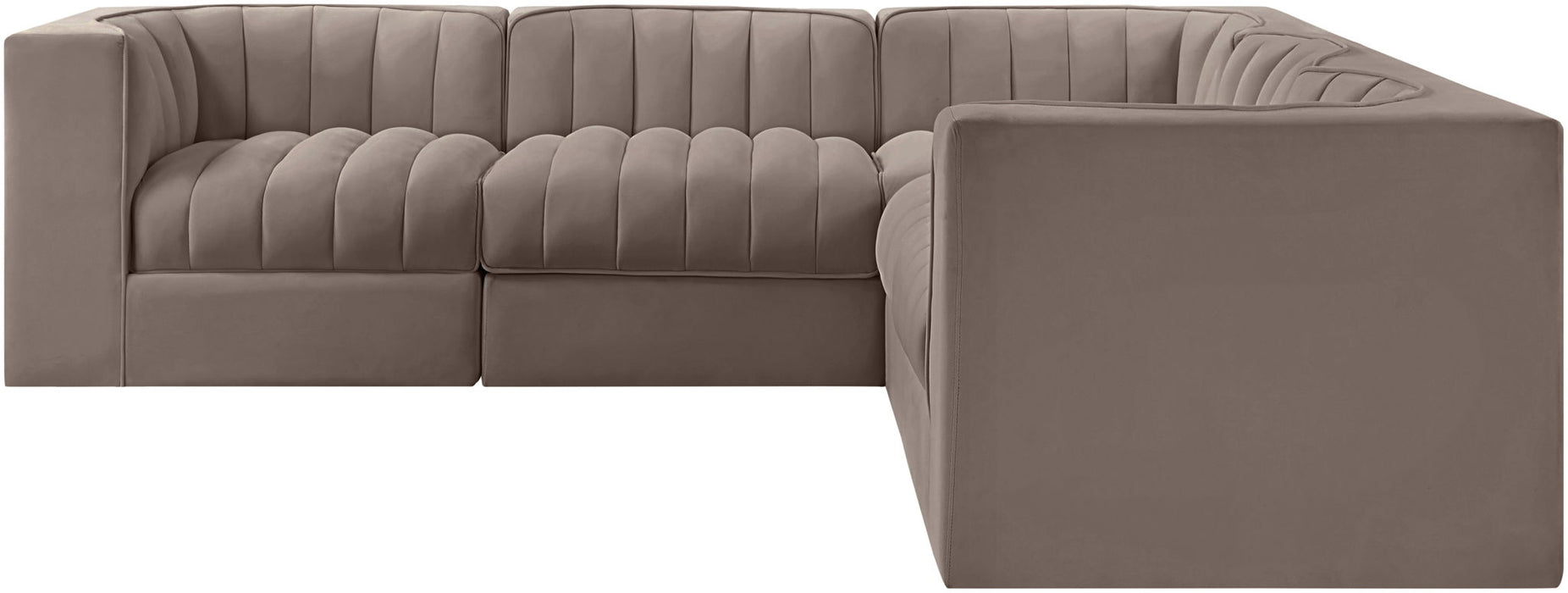 Rummi - Symmetrical Velvet Performance Fabric Upholstered 5 Piece Modular Sectional - Stylish Home Furniture
